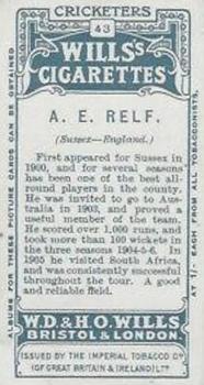 1908 WILLS's Cigarettes; Cricketers #43 Albert Relf Back