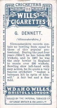1908 WILLS's Cigarettes; Cricketers #25 George Dennett Back