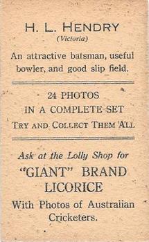 1930 Australian Licorice Australian Cricketers #NNO Hunter Hendry Back