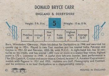 1959 A&BC Cricket #5 Donald Carr Back
