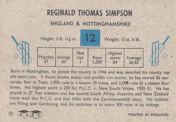 1959 A&BC Cricket #12 Reginald Simpson Back