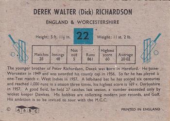 1959 A&BC Cricket #22 Derek Richardson Back
