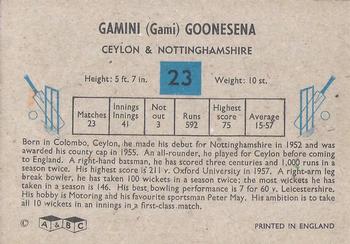 1959 A&BC Cricket #23 Gamini Goonesena Back