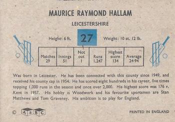 1959 A&BC Cricket #27 Maurice Hallam Back