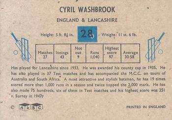 1959 A&BC Cricket #28 Cyril Washbrook Back