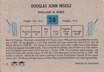 1959 A&BC Cricket #38 Doug Insole Back