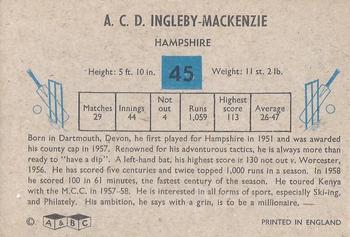 1959 A&BC Cricket #45 Colin Ingleby-MacKenzie Back