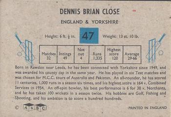 1959 A&BC Cricket #47 Brian Close Back