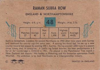 1959 A&BC Cricket #48 Raman Subba Row Back