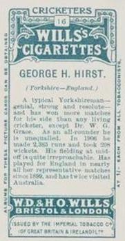1908 WILLS'S Cigarettes; Cricketers (Large S) #16 George Hirst Back