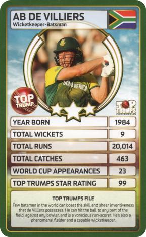 2018 Top Trumps World Cricket Stars #NNO AB de Villiers Front