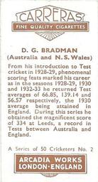1934 Carreras A Series Of 50 Cricketers #2 Don Bradman Back