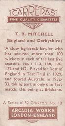 1934 Carreras A Series Of 50 Cricketers #10 Tom Mitchell Back