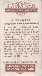 1934 Carreras A Series Of 50 Cricketers #15 Eddie Paynter Back
