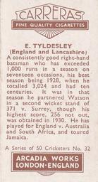 1934 Carreras A Series Of 50 Cricketers #32 Ernest Tyldesley Back