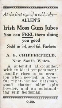 1938 Allen's Test Cricketers #4 Arthur Chipperfield Back