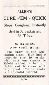 1938 Allen's Test Cricketers #13 Sidney Barnes Back