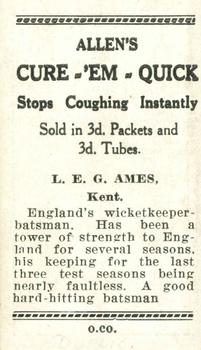 1938 Allen's Test Cricketers #32 Leslie Ames Back