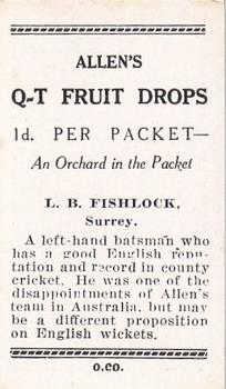 1938 Allen's Test Cricketers #34 Laurie Fishlock Back