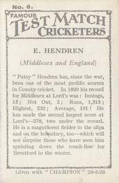 1926 Amalgamated Press Famous Test Match Cricketers #6 Patsy Hendren Back