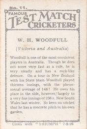 1926 Amalgamated Press Famous Test Match Cricketers #11 Bill Woodfull Back