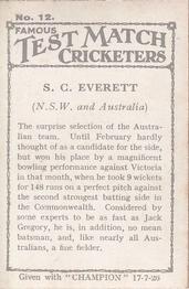 1926 Amalgamated Press Famous Test Match Cricketers #12 Sam Everett Back