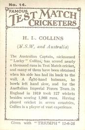 1926 Amalgamated Press Famous Test Match Cricketers #14 Herbie Collins Back