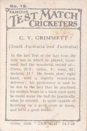 1926 Amalgamated Press Famous Test Match Cricketers #15 Clarrie Grimmett Back