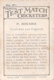 1926 Amalgamated Press Famous Test Match Cricketers #21 Percy Holmes Back