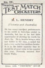 1926 Amalgamated Press Famous Test Match Cricketers #26 Hunter Hendry Back