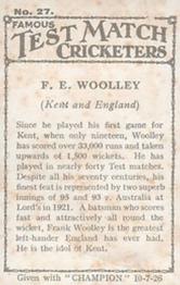 1926 Amalgamated Press Famous Test Match Cricketers #27 Frank Woolley Back