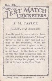1926 Amalgamated Press Famous Test Match Cricketers #29 Johnny Taylor Back
