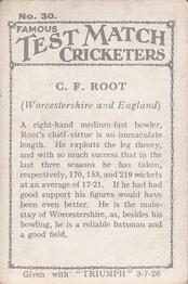 1926 Amalgamated Press Famous Test Match Cricketers #30 Fred Root Back