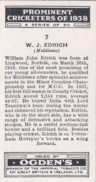 1938 Ogden's Prominent Cricketers #7 Bill Edrich Back