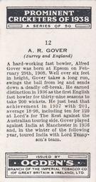 1938 Ogden's Prominent Cricketers #12 Alf Gover Back
