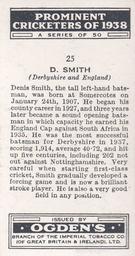 1938 Ogden's Prominent Cricketers #25 Denis Smith Back