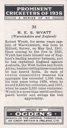 1938 Ogden's Prominent Cricketers #34 Bob Wyatt Back