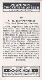 1938 Ogden's Prominent Cricketers #40 Arthur Chipperfield Back