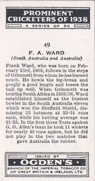 1938 Ogden's Prominent Cricketers #49 Frank Ward Back