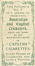 1907 Wills's Capstan Cigarettes Prominent Australian and English Cricketers #7 Jim Kelly Back