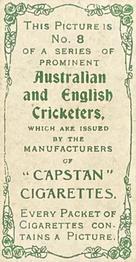 1907 Wills's Capstan Cigarettes Prominent Australian and English Cricketers #8 Sydney Gregory Back