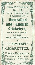 1907 Wills's Capstan Cigarettes Prominent Australian and English Cricketers #12 Reginald Duff Back