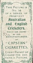 1907 Wills's Capstan Cigarettes Prominent Australian and English Cricketers #14 Albert Hopkins Back