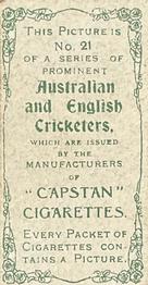 1907 Wills's Capstan Cigarettes Prominent Australian and English Cricketers #21 Peter McAlister Back