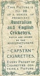 1907 Wills's Capstan Cigarettes Prominent Australian and English Cricketers #26 Joe Travers Back