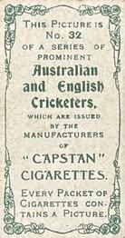 1907 Wills's Capstan Cigarettes Prominent Australian and English Cricketers #32 Charles Fry Back