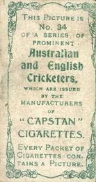1907 Wills's Capstan Cigarettes Prominent Australian and English Cricketers #34 Walter Lees Back