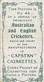 1907 Wills's Capstan Cigarettes Prominent Australian and English Cricketers #43 John Tyldesley Back