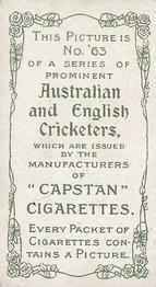 1907 Wills's Capstan Cigarettes Prominent Australian and English Cricketers #63 Meyrick Payne Back