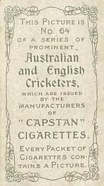 1907 Wills's Capstan Cigarettes Prominent Australian and English Cricketers #64 John Gunn Back